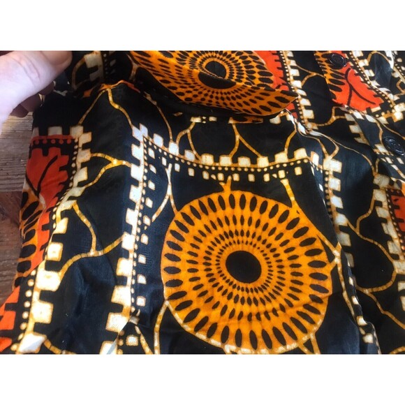 African Shirt Traditional Pattern Button Up Top Black Orange Dashiki - Picture 4 of 8
